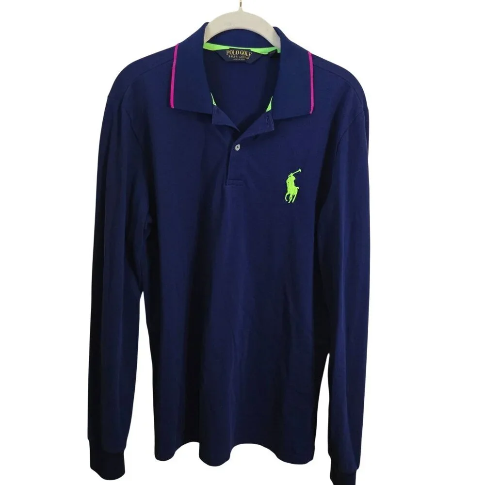 Polo Ralph Lauren Golf Long Sleeve Navy Large Polo Pony Golf Jersey Size M